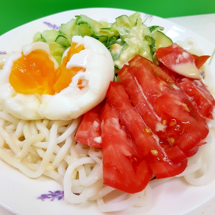 流水麺で楽々(^^)涼やかサラダ風マヨポンうどん♪